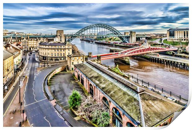 Bridges Over The Tyne Print by Valerie Paterson