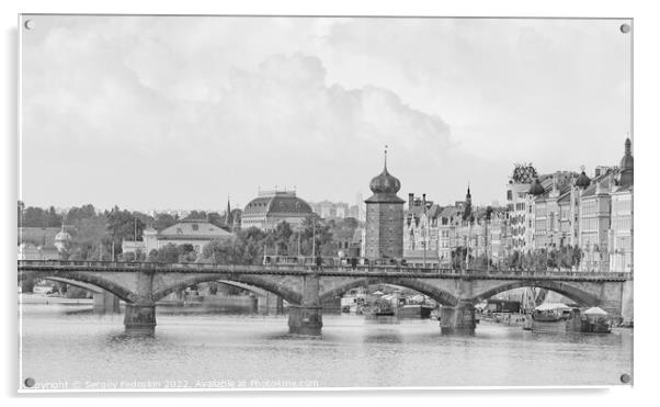 Prague. Stylish black and white photograph of the capital of the Czech Republic. Acrylic by Sergey Fedoskin