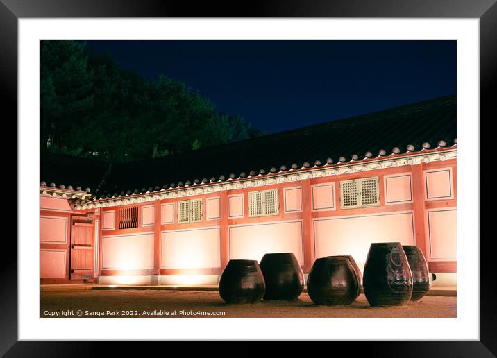 Night view of Korean traditional house Framed Mounted Print by Sanga Park