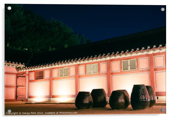 Night view of Korean traditional house Acrylic by Sanga Park