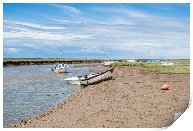 Boats along a channel at Blakeney Print by Jason Wells
