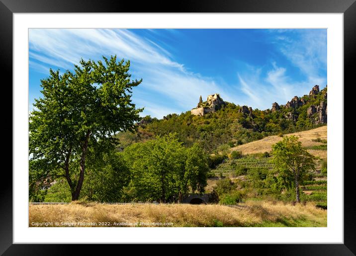 The remains of Burgruine Durnstein medieval castle overlook the Danube river and the picturesque Wachau Valley. Austria. Framed Mounted Print by Sergey Fedoskin