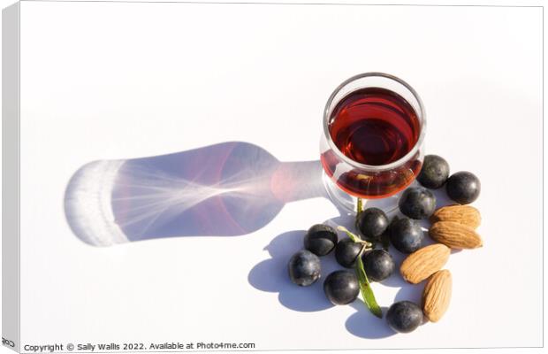 Sloe Gin with almonds & sloes Canvas Print by Sally Wallis