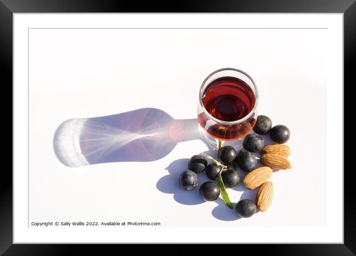 Sloe Gin with almonds & sloes Framed Mounted Print by Sally Wallis