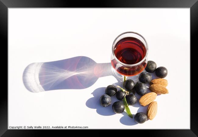 Sloe Gin with almonds & sloes Framed Print by Sally Wallis
