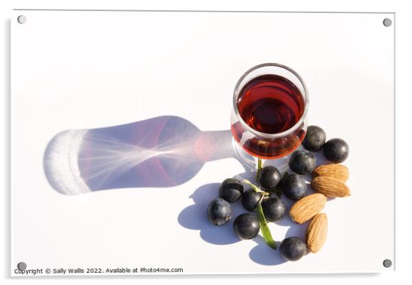 Sloe Gin with almonds & sloes Acrylic by Sally Wallis