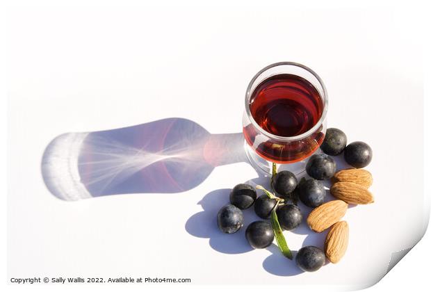 Sloe Gin with almonds & sloes Print by Sally Wallis