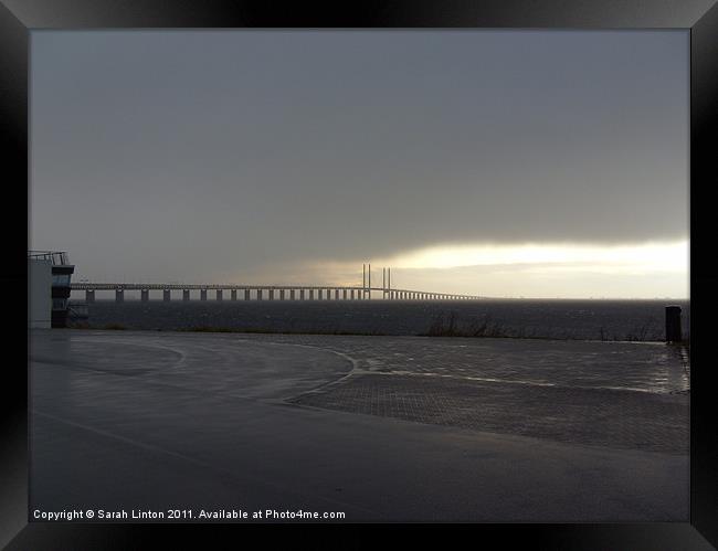 Öresund Bridge in a storm Framed Print by Sarah Osterman