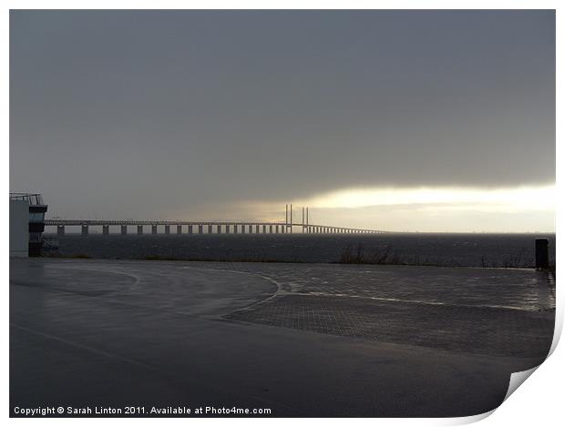 Öresund Bridge in a storm Print by Sarah Osterman