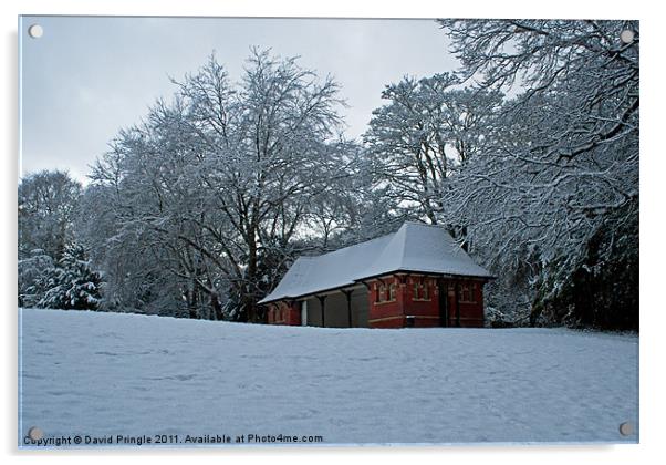 Pavilion In Snow Acrylic by David Pringle