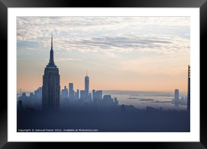 Empire State building at sunset from the Top of th Framed Mounted Print by Samuel Foster