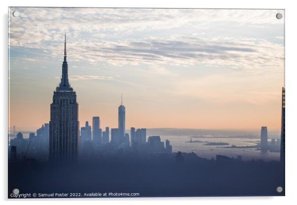 Empire State building at sunset from the Top of th Acrylic by Samuel Foster