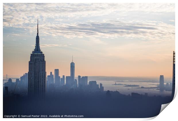 Empire State building at sunset from the Top of th Print by Samuel Foster