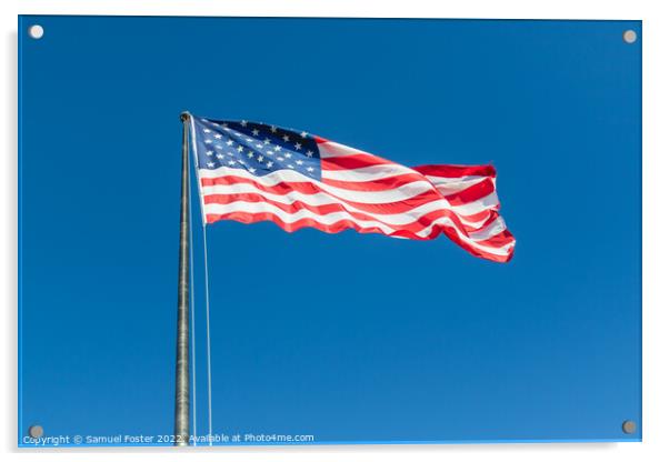 American USA Flag flying on a clear blue sky Acrylic by Samuel Foster