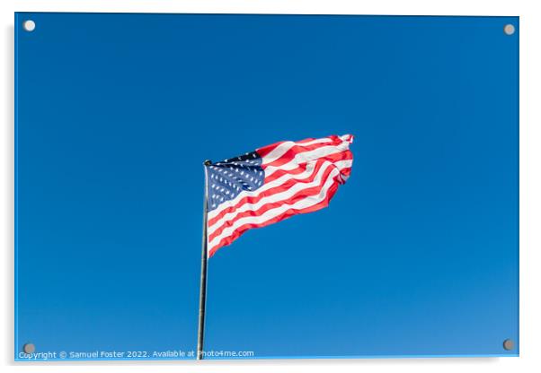 American USA Flag flying on a clear blue sky Acrylic by Samuel Foster