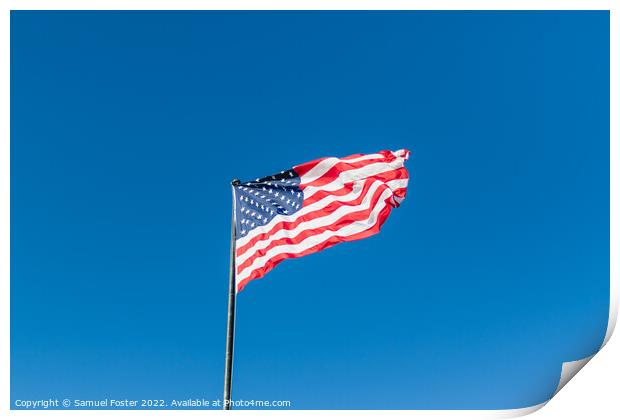 American USA Flag flying on a clear blue sky Print by Samuel Foster
