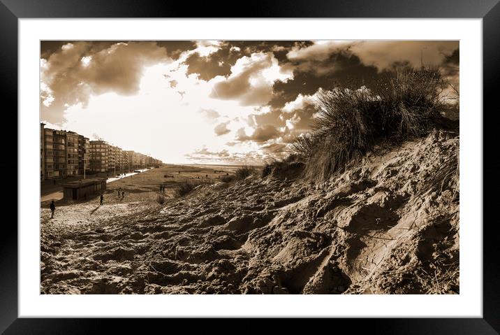 dune with sawgrass at Koksijde in sepia Framed Mounted Print by youri Mahieu