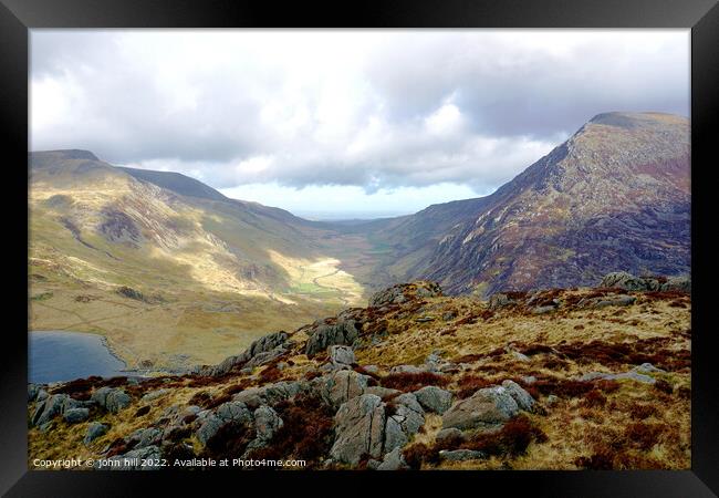 View of the Ogwen valley in Snowdonia, Wales. Framed Print by john hill