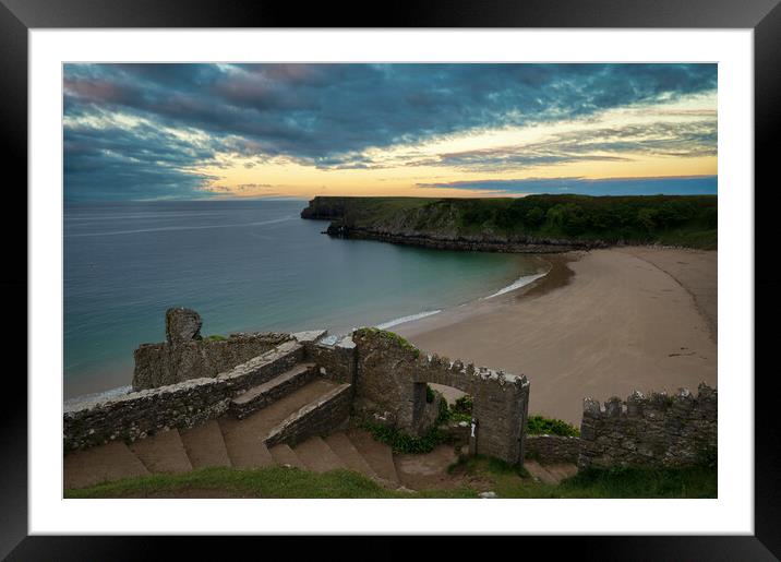 Dawn Breaks at Barafundle Bay in Pembrokeshire Framed Mounted Print by Tracey Turner