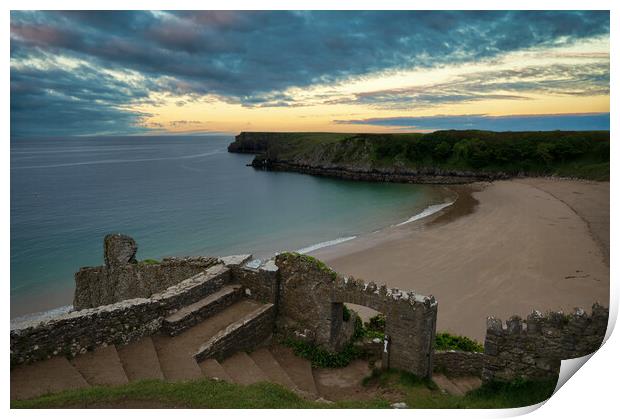 Dawn Breaks at Barafundle Bay in Pembrokeshire Print by Tracey Turner
