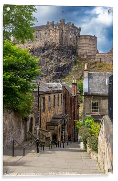 The Vennel Below Edinburgh Castle Acrylic by Bill Buchan