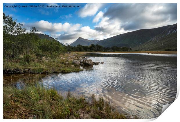 Glen Etive loch at end of road Print by Kevin White