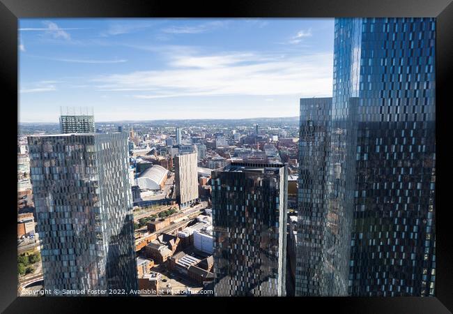 Manchester City Centre Drone Aerial View Above Building Work Sky Framed Print by Samuel Foster