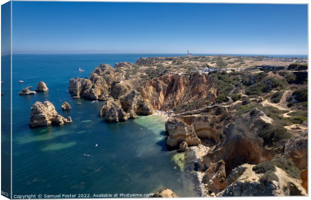 Ponta da Piedade with over rocks near Lagos in Algarve, Portugal Canvas Print by Samuel Foster
