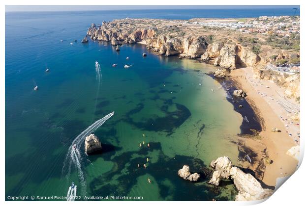 Ponta da Piedade with over rocks near Lagos in Algarve, Portugal Print by Samuel Foster