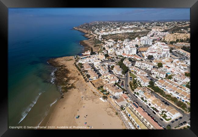 Drone Aerial Praia Da Luz Beach Lagos Portugal Algarve Framed Print by Samuel Foster