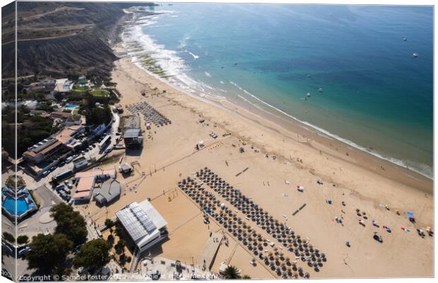 Drone Aerial Praia Da Luz Beach Lagos Portugal Algarve Canvas Print by Samuel Foster