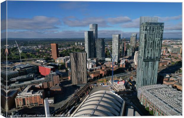 Manchester City Centre Drone Aerial View Above Building Work Sky Canvas Print by Samuel Foster