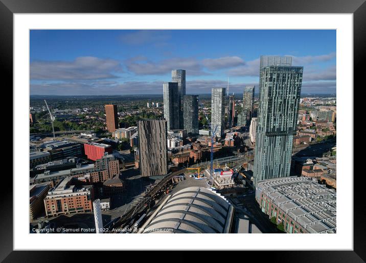 Manchester City Centre Drone Aerial View Above Building Work Sky Framed Mounted Print by Samuel Foster