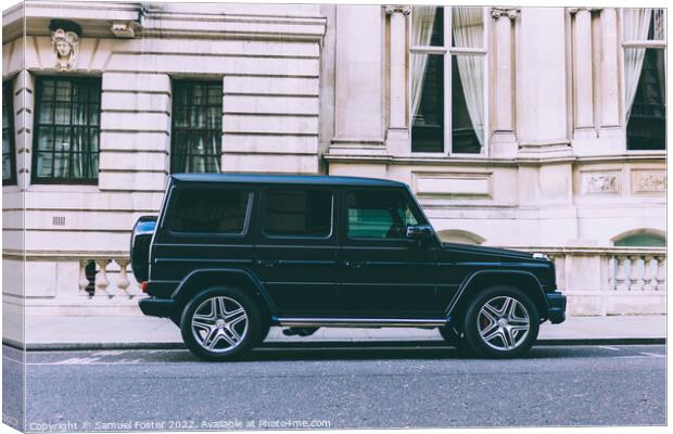 Mercedes G Wagon G Class on street outside hotel in Central London Canvas Print by Samuel Foster