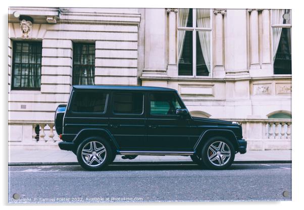 Mercedes G Wagon G Class on street outside hotel in Central London Acrylic by Samuel Foster