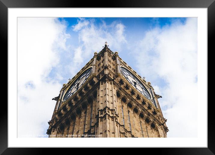 Big Ben London Westminster Blue Sky Framed Mounted Print by Samuel Foster