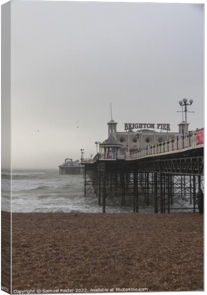 Brighton Pier on a stormy windy day Canvas Print by Samuel Foster