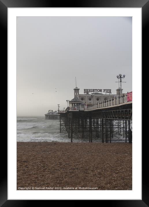 Brighton Pier on a stormy windy day Framed Mounted Print by Samuel Foster
