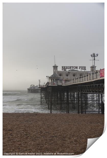 Brighton Pier on a stormy windy day Print by Samuel Foster