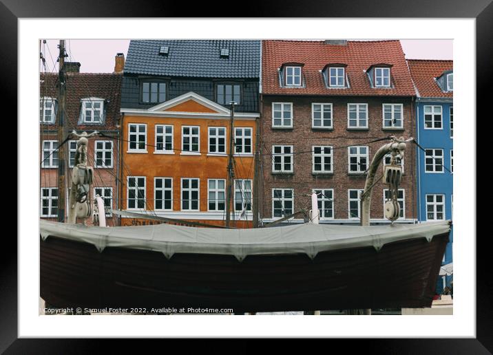 Copenhagen harbor Nyhavn colourful houses Framed Mounted Print by Samuel Foster