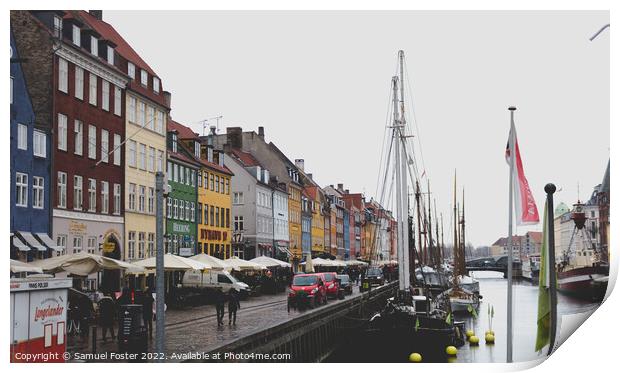 Copenhagen harbor Nyhavn colourful houses Print by Samuel Foster