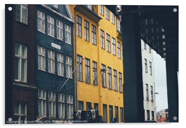 Copenhagen harbor Nyhavn colourful houses Acrylic by Samuel Foster