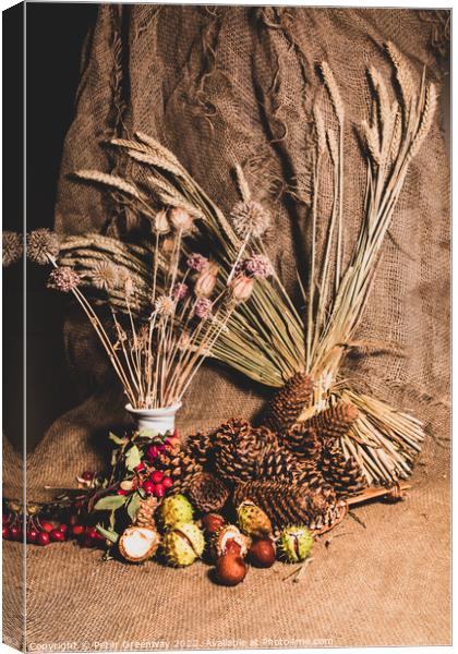 Autumn Harvest Festival Still Life Scene Canvas Print by Peter Greenway