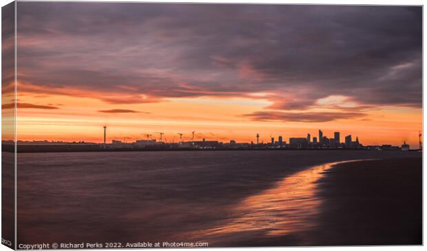 Liverpool Cityscape at Daybreak Canvas Print by Richard Perks