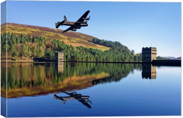 Lancaster Bomber over Derwent Dam Canvas Print by Darren Galpin