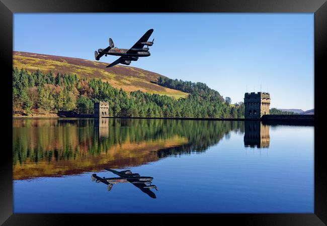 Lancaster Bomber over Derwent Dam Framed Print by Darren Galpin