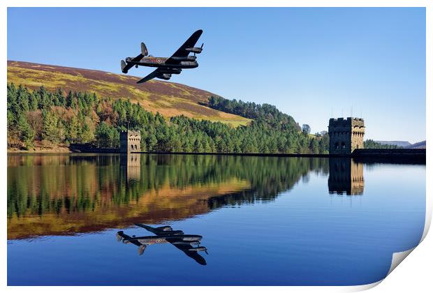 Lancaster Bomber over Derwent Dam Print by Darren Galpin