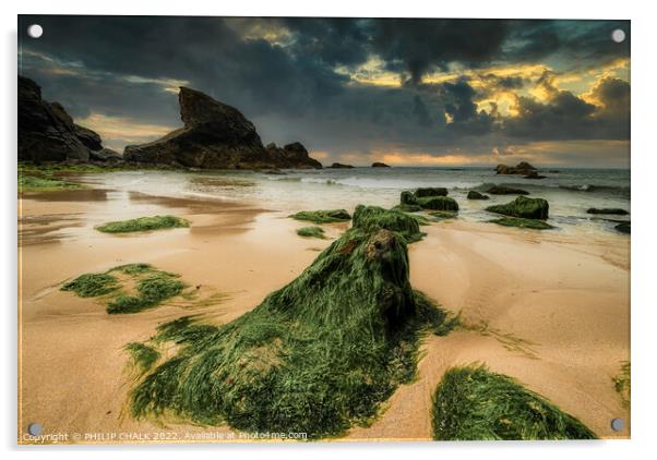 Cornish beach sunset 792 Acrylic by PHILIP CHALK