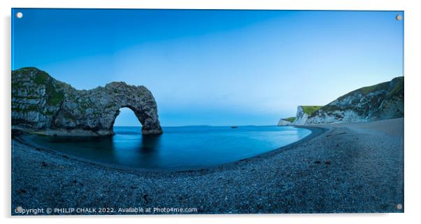 Durdle door blue hour 796  Acrylic by PHILIP CHALK