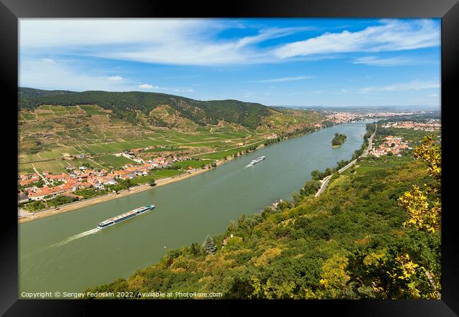 Vineyards by the Danube river in Wachau valley. Lower Austria. Framed Print by Sergey Fedoskin